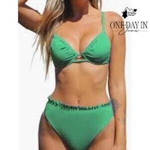 Cupshe High Waist Underwire Ruffle Bikini Swimsuit Size S